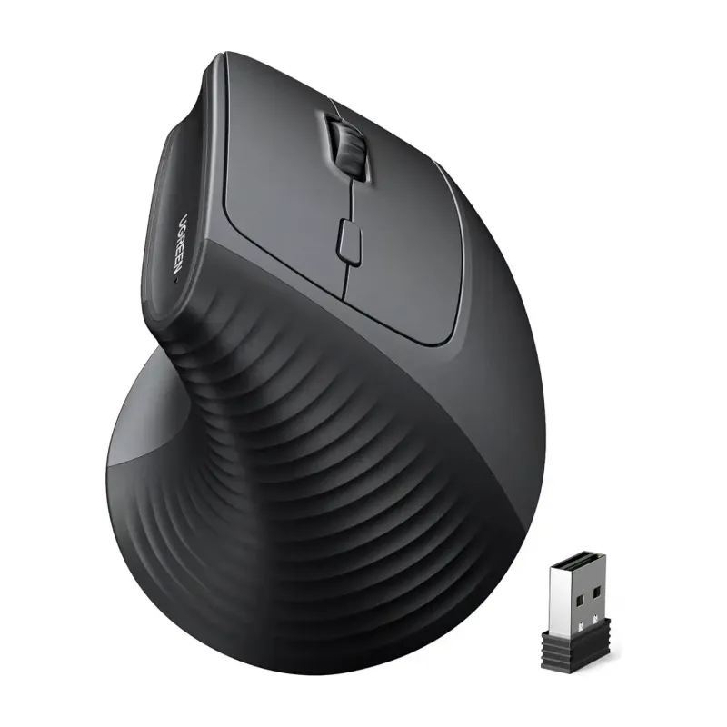 UGREEN Ergonomic Vertical Rechargeable Wireless Mouse, Bluetooth + 2.4GHz, 4000DPI (85058)