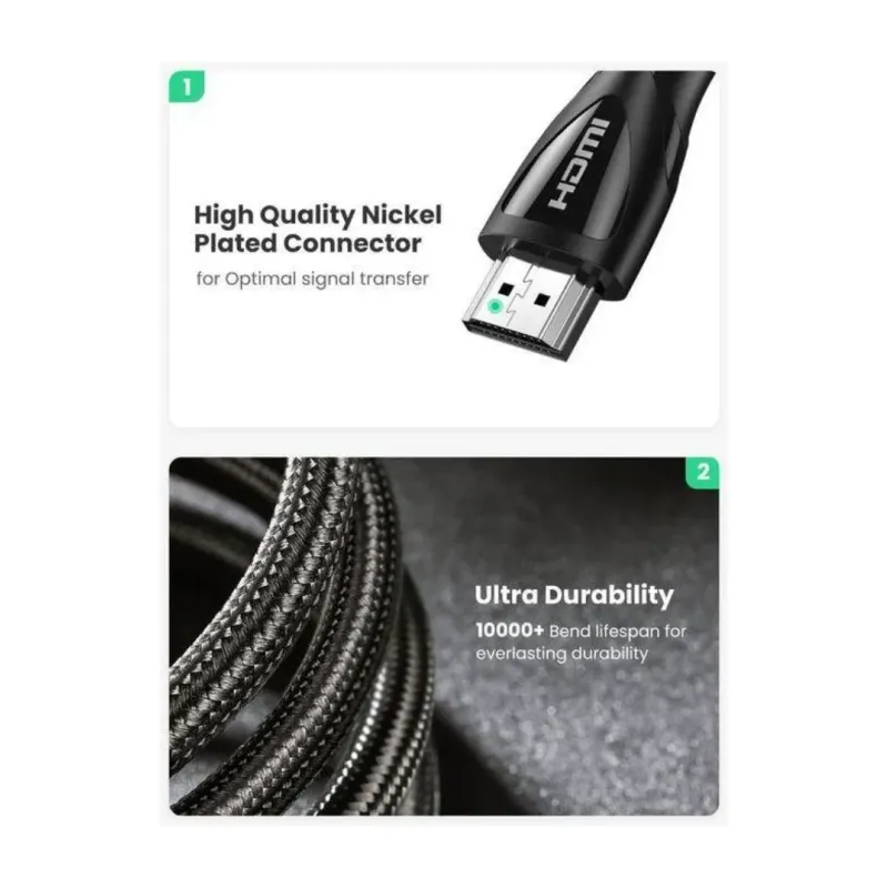 UGREEN HDMI 2.1 Cable 8K@60Hz 48Gbps Braided, 1m (80401)